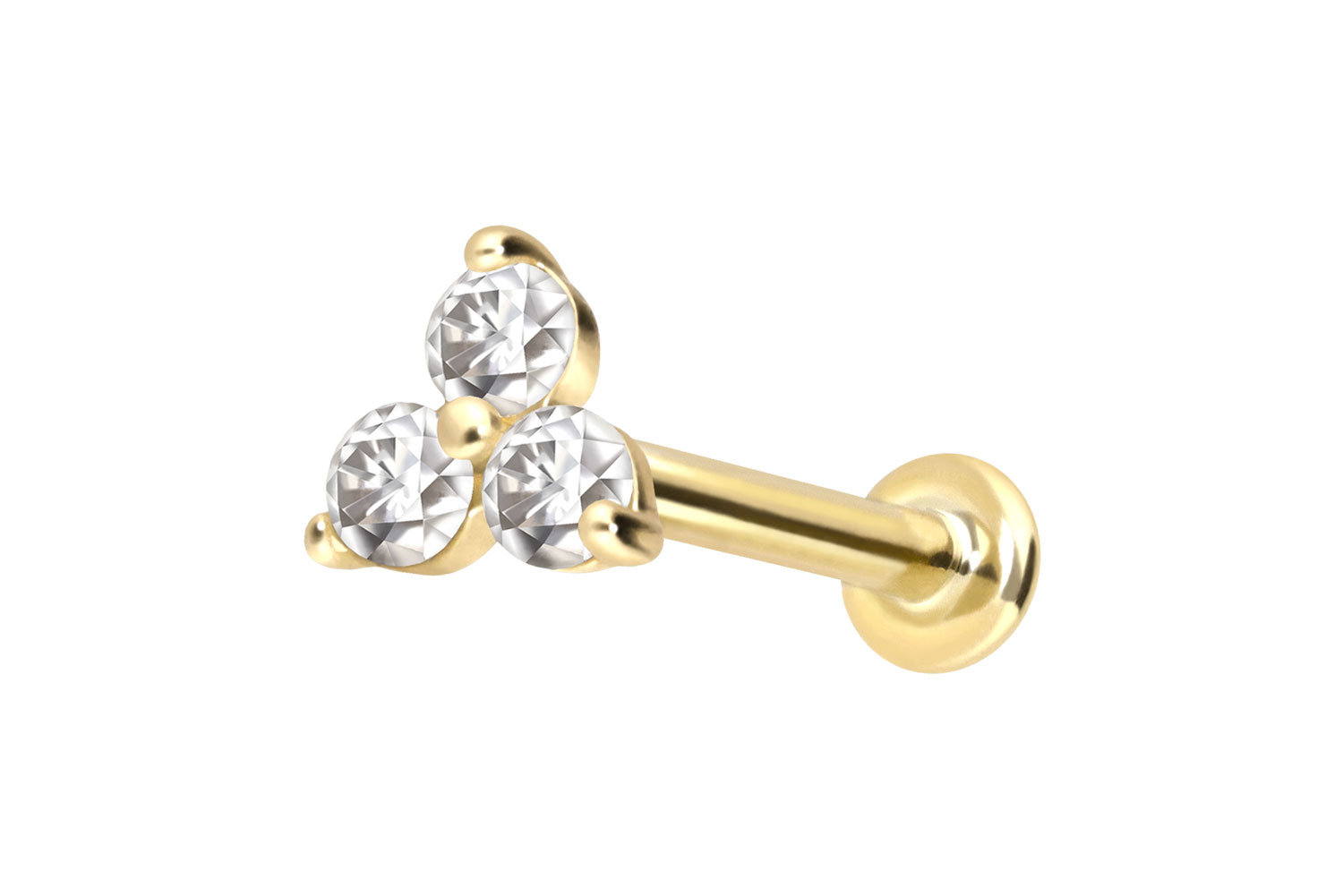 14 Karat Gold Labret Piercing mit Push Fit MOISSANIT-BLUME